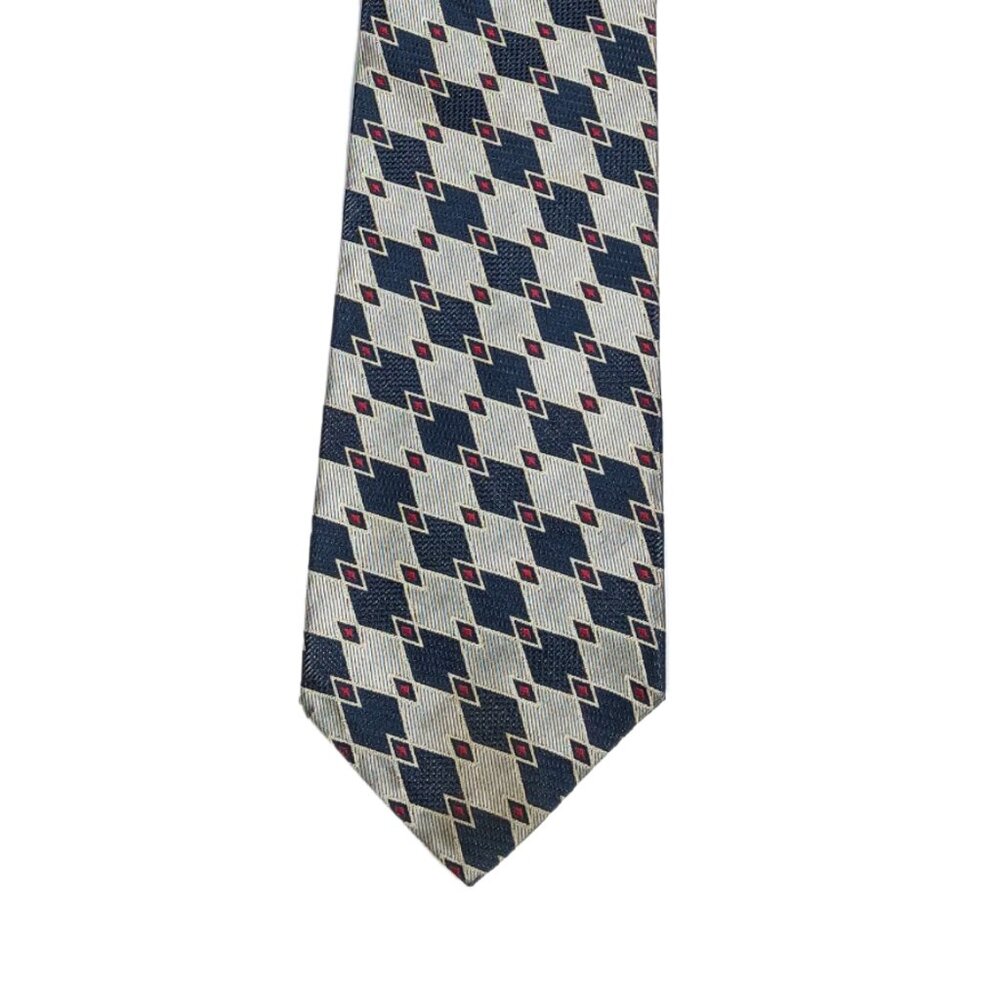 Mischief Casuals Silk Tie Gray Blue Geometric Men’s 57.5” Designer Wide Tie New